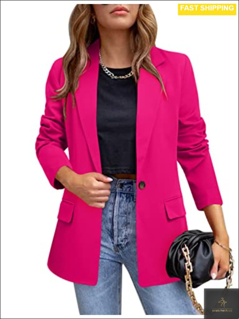 Lightweight Open Front Notched Lapel Blazer with Button Closure and Flap